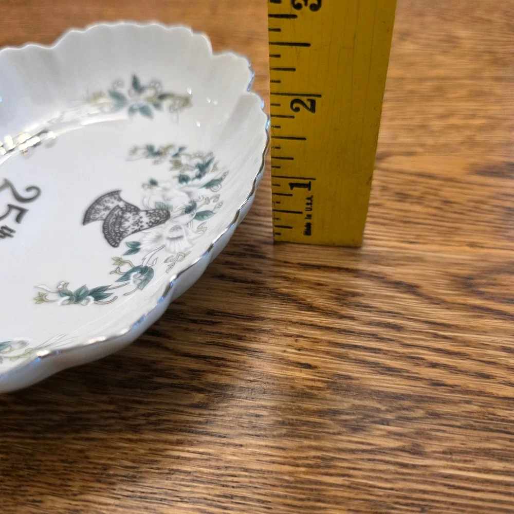 25th Silver Anniversary Porcelain Trinket Dish Scalloped Oval Tray Doves Bells